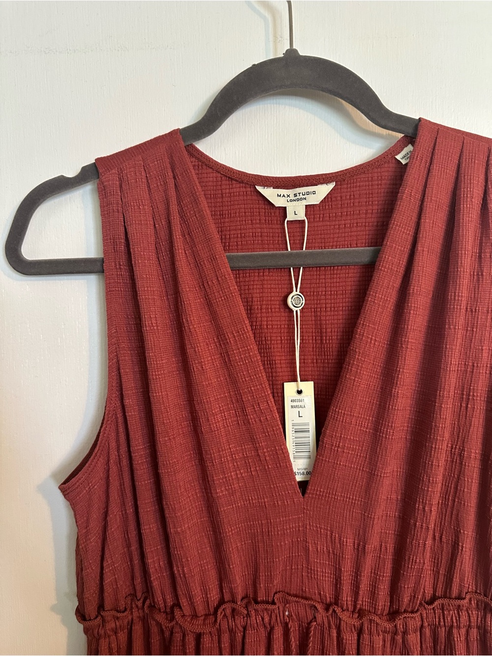 Max Studio Sleeveless V-Neck Tiered Maxi Dress (size L, rust red/marsala) NWT - Picture 3 of 5
